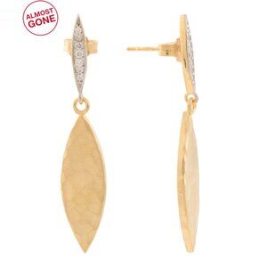 I. REISS Gold/Diamond Made In Israel 14kt Gold Diamond Dangling Leaf Earrings